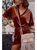 Velor dress with an envelope neckline, brown 365 - Online store - Boutique